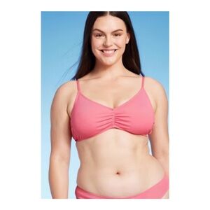 Shade & Shore Shirred Ribbed Bralette Bikini Top (Pink - XL)